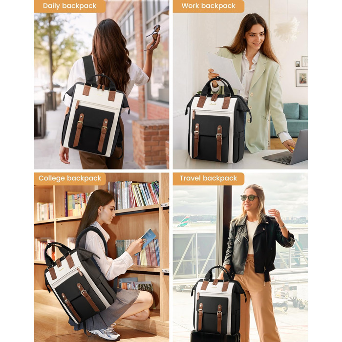 Рюкзак LOVEVOOK для дівчат, жінок, підлітків: шкільний, для ноутбука (17 дюймів), водонепроникний, універсальний (університет, бізнес, подорожі), чорний+бежевий+коричневий