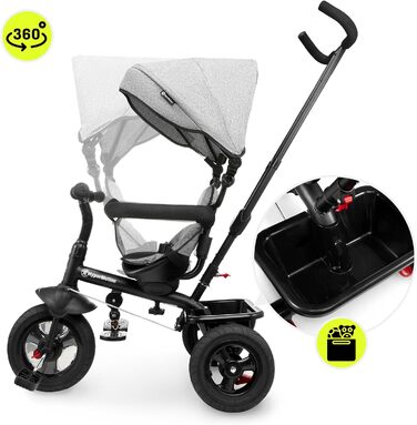 Триколісний велосипед HyperMotion з ручкою для батьків 3-в-1, сірий - для дітей від 1 до 4 років (до 20 кг)