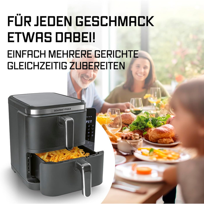 Фритюрниця повітряна GOURMETmaxx з 2 камерами, 10 л, сіра | 2x 5 л | з сенсорним дисплеєм