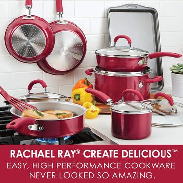 Набір посуду Rachael Ray Create Delicious з антипригарним покриттям (13 предметів, сірий з блиском)