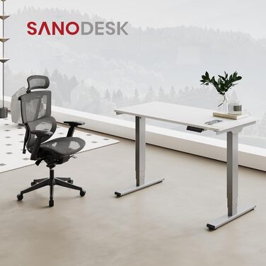 Регульований стіл Sanodesk 160x80 см білий + сірий, електричний, ергономічний, з двома моторами