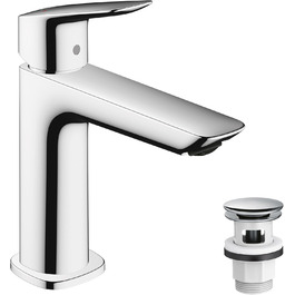 Змішувач для ванної кімнати Hansgrohe Logis Fine з Push-Open, вилив висотою 110 мм, EcoSmart, хром