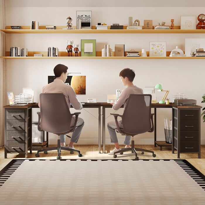 Комп'ютерний стіл кутовий Coleshome 120x70 см з 4 висувними ящиками, для офісу, кабінету, спальні, вінтажний коричневий