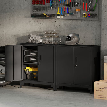 Металева шафа для офісу, закривні дверцята, офісна комода, двоярусна конструкція, чорний колір