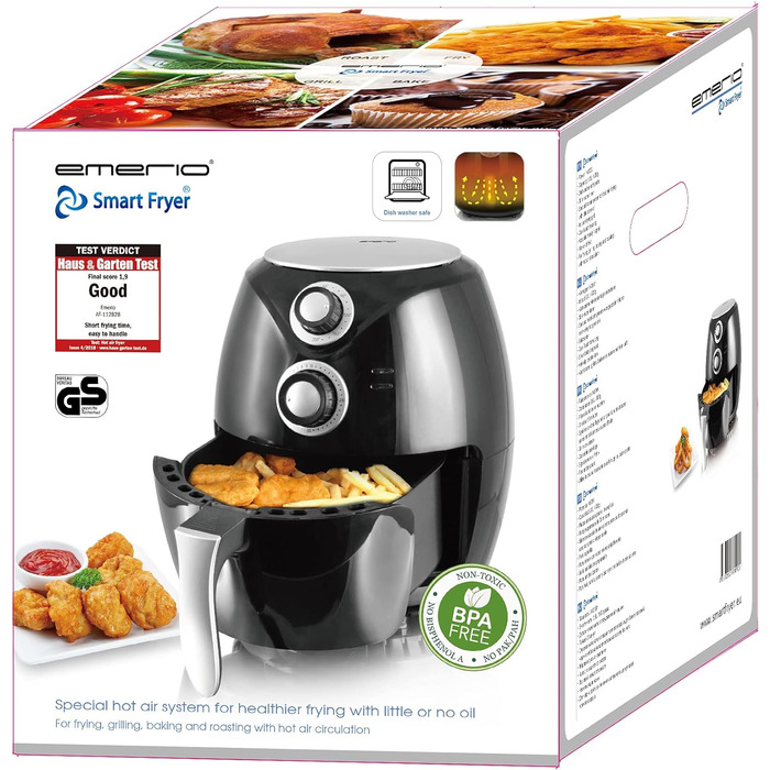 Аерофритюрниця Emerio SmartFryer Аерофритюрниця Фритюрниця з гарячим повітрям без додавання олії Здоровіше смаження Об'єм 3.6 літра Cool Touch Без бісфенолу А Швидке нагрівання 1450 Вт Добре з 1.9