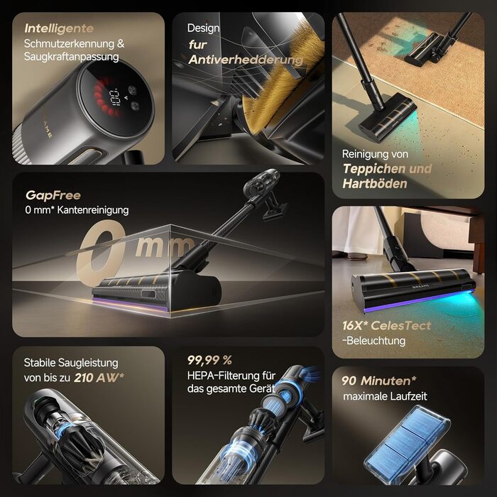 Dreame бездротовий пилосос V20: для твердих підлог та килимів, 24000PA, 90 хв роботи, фільтрація 99.99%, видалення шерсті тварин