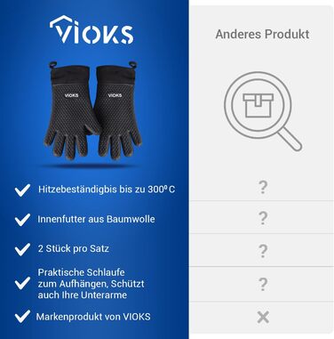 Набір рукавичок для духовки VIOKS 2 шт. , силіконові термостійкі рукавички для кухні, силіконові рукавички для духовки з бавовняною підкладкою чорні для барбекю/грилю