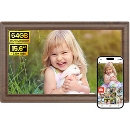 Цифровий фоторамка Frameo 10.1 дюйма з Wi-Fi, сенсорний IPS екран HD 1280*800, 32GB пам'яті, автоповорот, підтримка Frameo App для зручного обміну фото та відео, корпус з дерева (15.6 дюймів)