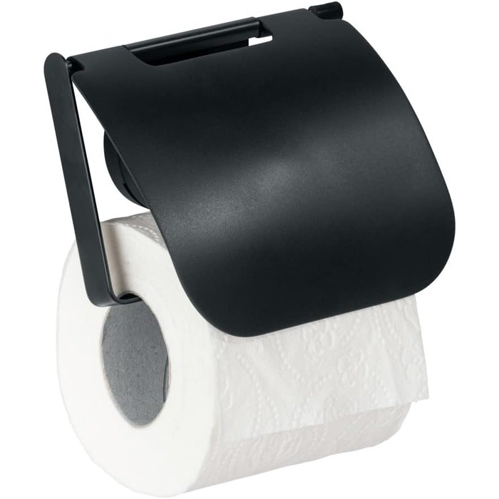 Тримач для туалетного рулону Pavia чорний, тримач для туалетного рулону, без свердління, надійна фіксація на гладких поверхнях, сталь