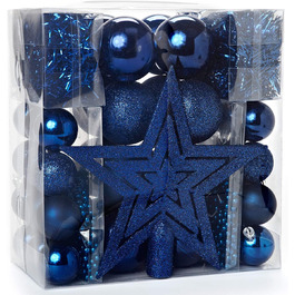Ялинкові кульки, Прикраси для різдвяної ялинки синього кольору, набір з 45 предметів, включаючи аксесуари та аксесуари. Мереживо дерева, дрібнички, намиста і гірлянди-Пластик