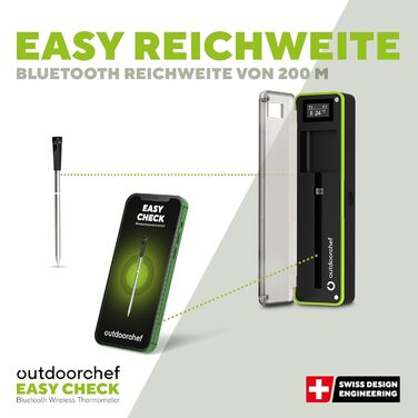 Термометр для гриля Outdoorchef Easy Check Quadro з Bluetooth, 4 датчики, 200м, миюча посудомийна машина, з магнітною док-станцією