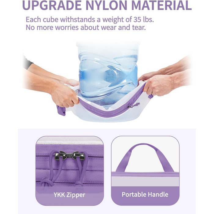Набір компресійних органайзерів для валізи та рюкзака ECOHUB, 6 предметів, ультралегкі дорожні пакувальні куби з сітчастої тканини (Фіолетовий)