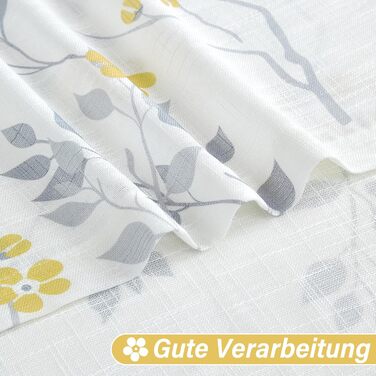 Штори Beauoop Yellow Grey Voile, Квітковий візерунок, Лляний вигляд, Комплект з 2 шт. , 127x245см, напівпрозорі