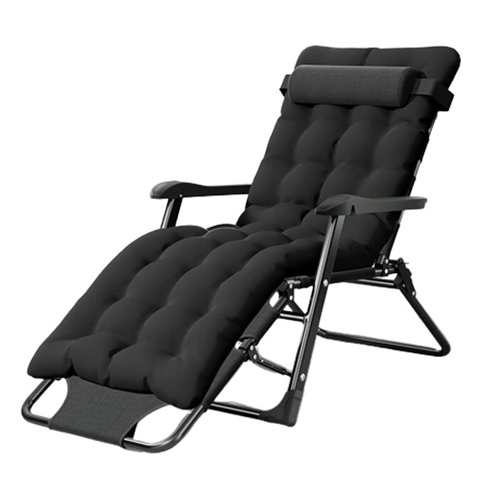 Шезлонг для відпочинку на відкритому повітрі: садова лежанка з регулюванням кута нахилу, чорна, 96x63x12 см, з подушкою з бавовни