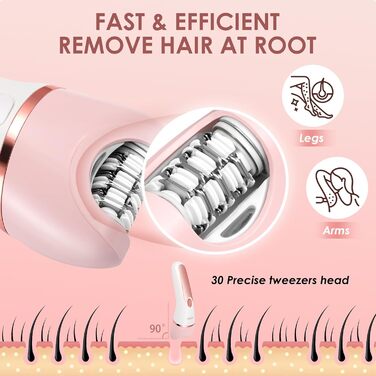Електричний жіночий епілятор 6-в-1, бездротовий, світлодіодний, вологий і сухий, з відлущувальною, очищувальною та масажною головкою (рожевий)
