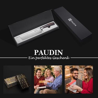 Набір кухонних ножів Paudin 14 предметів з нержавіючої сталі 1.4116 з дерев'яним блоком, точилка та ножиці, антикорозійний, надзвичайно гострий, для дому та професійного використання, FDA, ідеальний подарунок (сріблястий)
