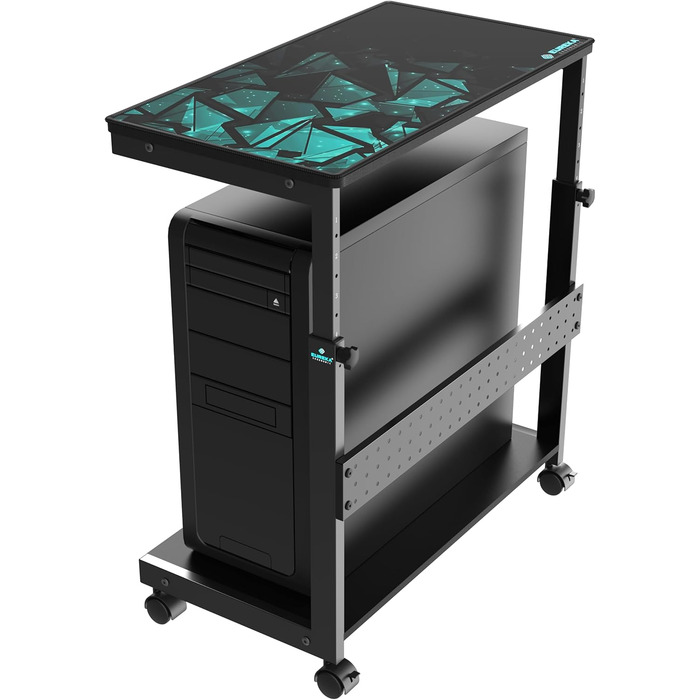 Підставка для комп'ютера EUREKA ERGONOMIC, регульована по висоті, ATX, для CPU, під стіл, з коліщатками, з підкладкою під мишу, чорна