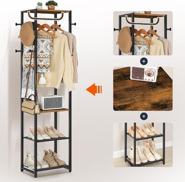 HOOBRO Взуттєва шафа з полицями для одягу та взуття, білий та дерев'яний колір, модель EWN04YM01