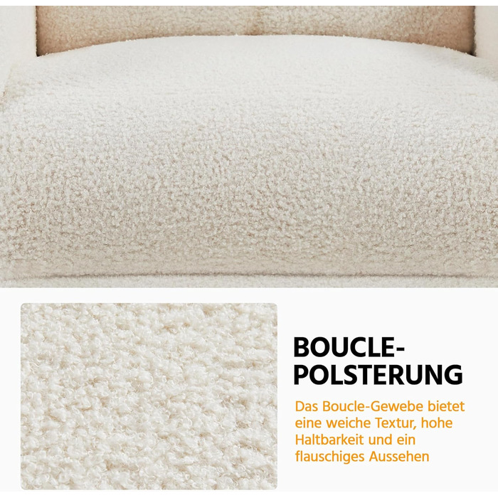 Крісло-релакс Yaheetech з регульованою підніжкою, крісло для телевізора, крісло-ліжак з тканини Boucle, колір слонова кістка