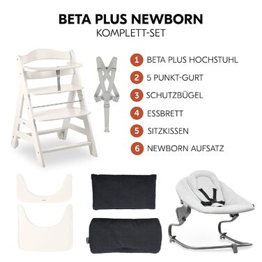 Високий стільчик для годування Hauck Beta+ Newborn Set Premium Dark Grey - комплект для новонароджених, з функцією гойдалки, подушкою та підносом