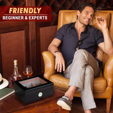 Вологостійкий вологомір для сигар, дерев'яний ящик для сигар з іспанської кедру, вологомір, роздільники, аксесуар для сигар, подарунок для чоловіків (30-50 сигар), чорний