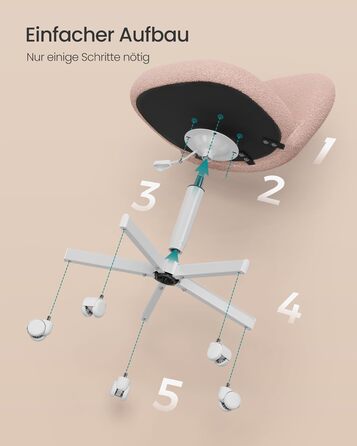 Крісло SONGMICS для дому та офісу, пухнастий стільчик для макіяжу, регульоване по висоті, з м'якою оббивкою, для робочого кабінету, спальні, гардеробної, кремово-білий (пастельно-рожевий)