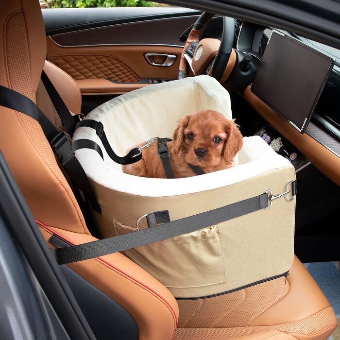Автомобільне сидіння для собак Eyein для маленьких собак, повністю знімне і миється підняте автомобільне сидіння, м'яке переносне сидіння для собак з ременем безпеки і подушками для собак вагою до 8 кг