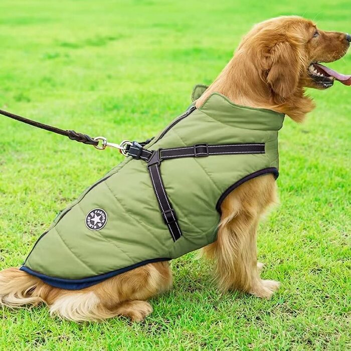 Зимовий жилет Voarge Dog Jacket, водонепроникний, світловідбиваючий, зі шлейкою, XL Green