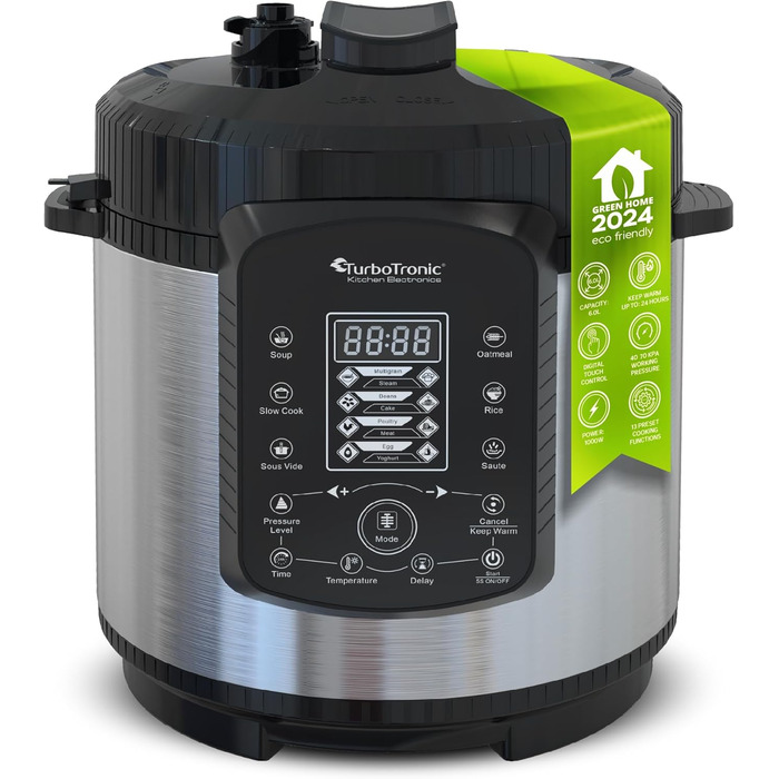 Електричний сковорода-мультиварка TurboTronic 6L з нержавіючої сталі та з антипригарним покриттям, пароварка, швидкий котел, срібний котел