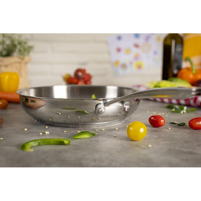 Сковорода KUHN RIKON Allround 24 см, незмінне покриття, нержавіюча сталь, для всіх типів плит (включно з індукційними), для швидкого обсмажування