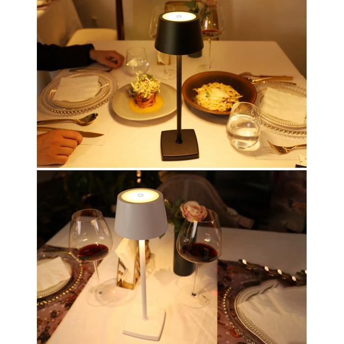 LED настільна лампа бездротова, 6000mAh, IP54, алюміній, сенсорне керування, тепле світло, для спальні, кав'ярні, ресторану