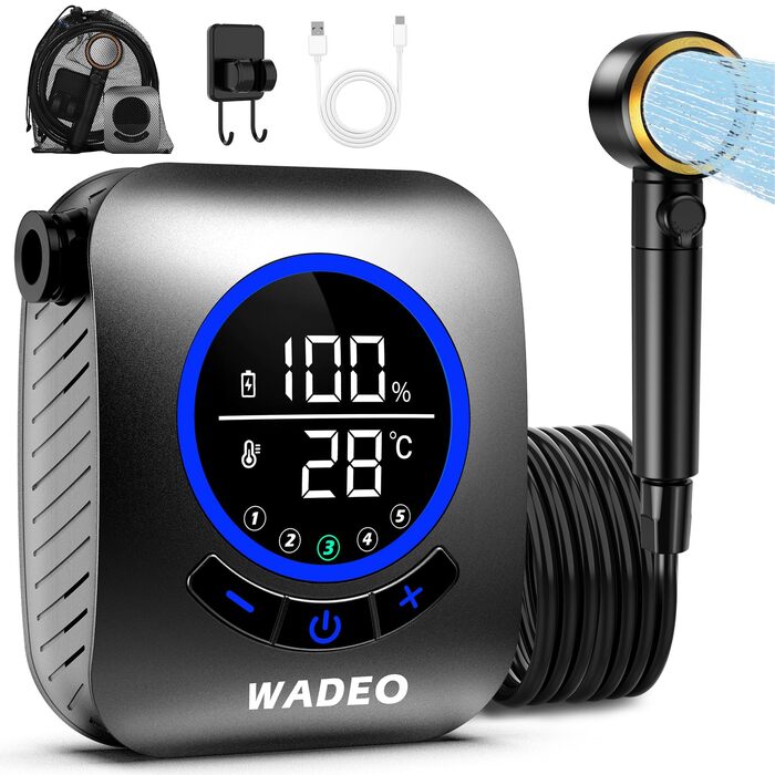 Портативна душова кабіна WADEO з насосом, 8000mAh, LED-дисплей, для кемпінгу та подорожей