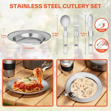 Набір посуду для кемпінгу на 2 особи: каструля, сковорода, чайник, тарілки, чашки, столові прибори (Löffel, Gabeln) для пікніків, походів та кемпінгу