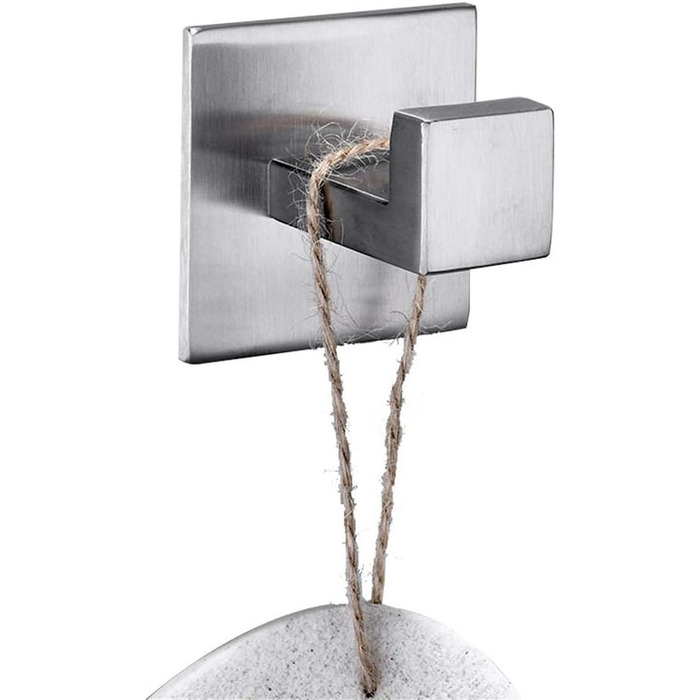 Гачок для рушників для ванної кімнати SUS 304 з нержавіючої сталі, Срібний гачок для одягу, настінний квадратний аксесуар для ванної кімнати, самоклеючий-2 гачка (матовий)