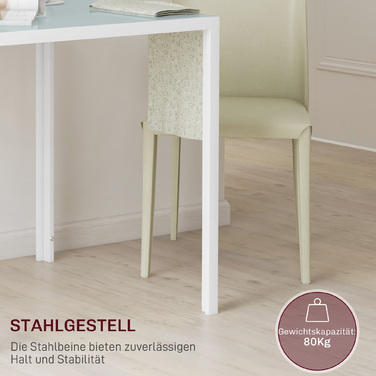 Квадратний обідній стіл на 4 особи, стільниця з загартованого скла, для кухні та їдальні, 75 x 75 x 75 см, білий