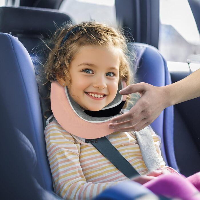 Подушка для шиї ProGlobe, 100% Memory Foam, ортопедична, для подорожей (літак, авто, поїзд), з маскою для сну, сітчаста сумка (світло-рожева)