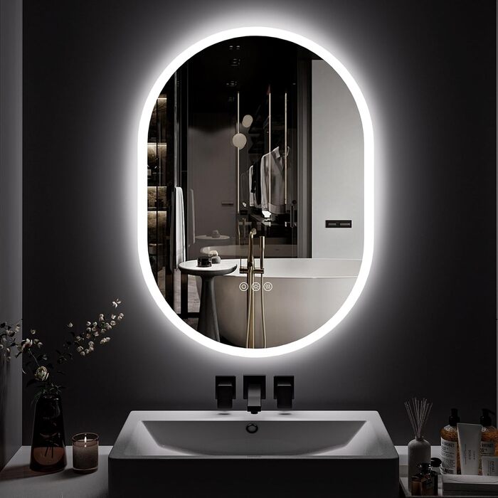 Круглий LED-дзеркало для ванної кімнати ChillCruiser 50см з чорною рамою, антизапарник, 3 кольори, пам'ять, 500x700мм