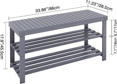 Лавка для взуття SMIBUY, бамбукова полиця для взуття, 3 поверхи, органайзер для взуття, полиця для зберігання речей в передпокої, ванній, вітальні ,передпокої (86 х 28,5 х 45,5 см (Ш х В х Г), Сірий)