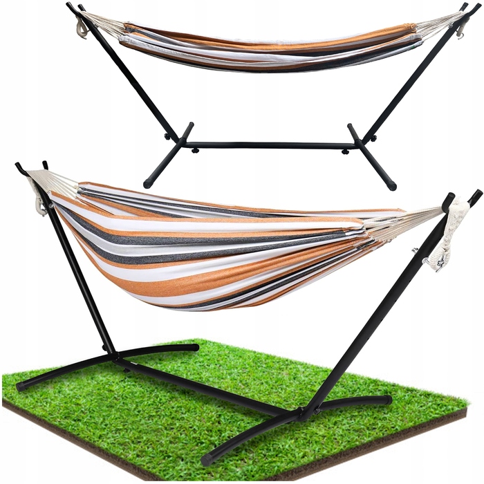 Двомісний гамак Carruzzo коричневий зі стійкою, витримує до 240 кг