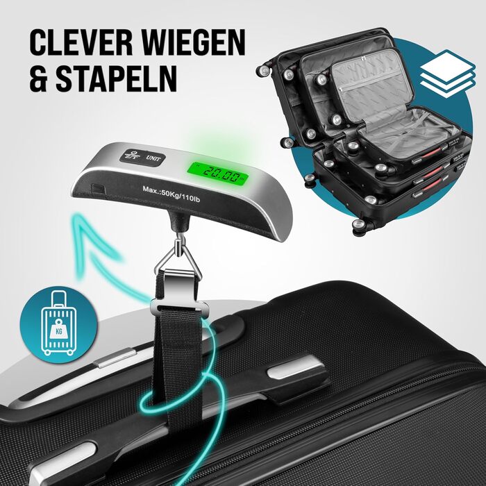 Набір валіз Monzana 3шт з TSA замком, органайзером, вагами та гелевими ручками, M-L-XL, чорний