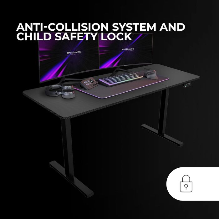 Регульований за висотою стіл Mars Gaming MGD-ERGOPRO, 110x60 см, білий. Ергономічний стіл з карбоновою поверхнею, металевою конструкцією, тримачем для навушників та кабельною організацією.