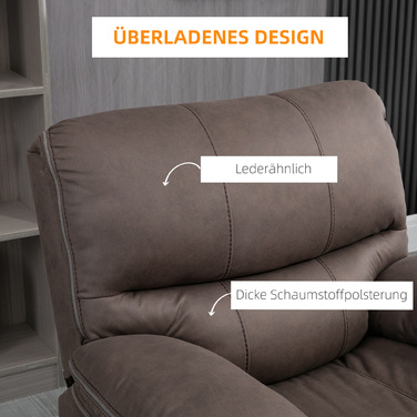 HOMCOM Recliner, телевізор з функцією відкидання, реклайнер для телевізора з підставкою для ніг М'яке крісло, крісло зі шкіри з чохлом з мікрофібри, з навантаженням до 150 кг для вітальні, коричневий | Аосом