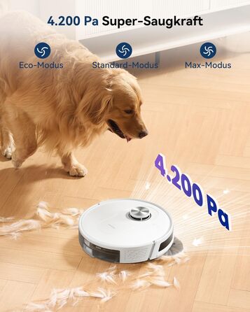 Робот-пилосос Proscenic Q8 з функцією миття 4200Pa, 200хв, для підлоги та килима, з лазерною навігацією та керуванням через додаток, сумісний з Alexa, Siri, IFTTT, для видалення шерсті тварин, білий