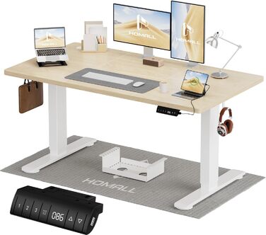 Електричний стіл Homall 120x60 см з регулюванням висоти, з 4-секційною стільницею, пам'яттю, білий + бежевий