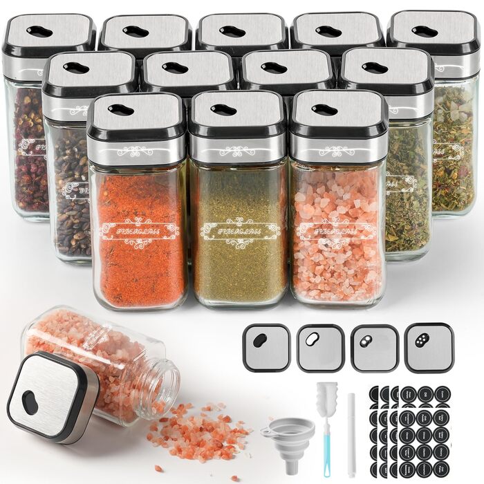 Набір скляних банок для спецій з дерев'яними кришками з акації, 24 шт. (120 мл)