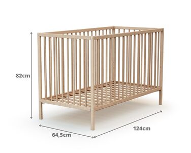 Дитяче ліжко Webaby Holz 60x120cm з бука, натуральний колір, з регульованим дном та бортиками | Від народження | Комфортний сон