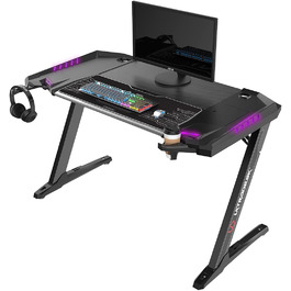 Ігровий стіл з XL-панеллю, світлодіодним RGB-підсвічуванням, слотом для мобільних пристроїв посилена металева конструкція, чорний
