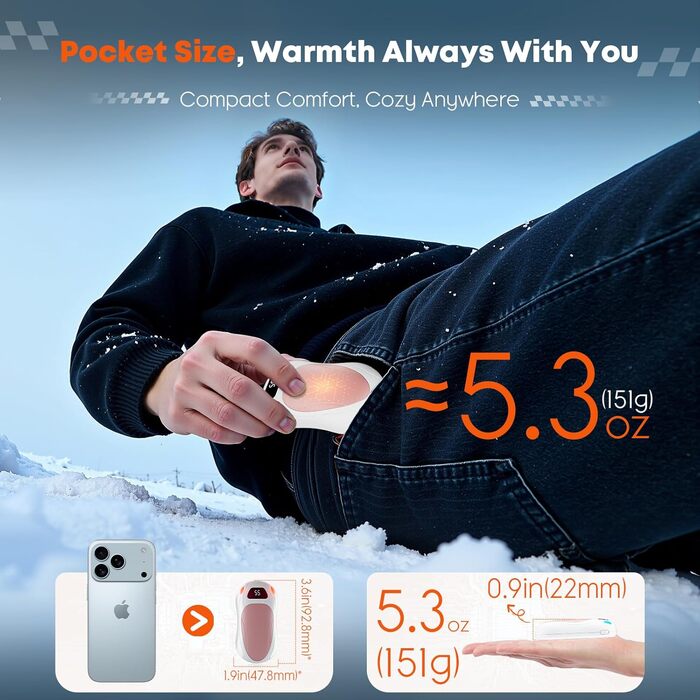 Електричний грієчка для рук 2 шт., 12000 мАг, з магнітною двосторонньою системою нагріву та цифровим індикатором температури та заряду батареї, для відпочинку на природі/кемпінгу (білий-рожевий)