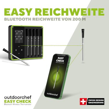 Термометр для гриля Outdoorchef Easy Check Quadro з Bluetooth, 4 датчики, 200м, для миття в посудомийній машині, з магнітною док-станцією