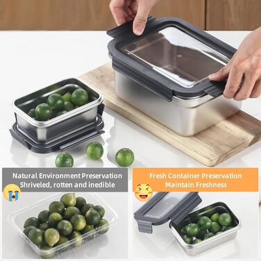 Набори контейнерів для їжі Misichao з нержавіючої сталі, герметичні, для кухні та комори, з можливістю штабелювання, багаторазові, об'єм 450 мл + 1100 мл + 2500 мл